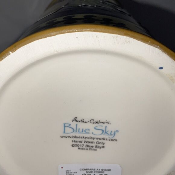 NWT BLUE SKY CLAYWORKS LEMON JUICE BLUE YELLOW WHITE SMALL CANISTER COOKIE JAR - Picture 8 of 8